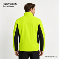 Veste Softshell Coupe-Vent Haute Visibilité avec Panneaux Fluorescents Contrastants, Col Montant, Fermeture Éclair, Manteau de Travail de Sécurité pour la Construction