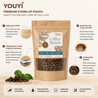 Sachet personnalisé imprimé anti-odeur en papier kraft, doypack pour grains de café et aliments pour animaux de compagnie avec fenêtre, encoche de déchirement et fermeture éclair réutilisable