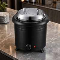 Chauffe-soupe électrique FLEY en acier inoxydable avec couvercle à ouverture pour louche et voyant lumineux rouge pour la restauration, les restaurants, les hôtels et les buffets.