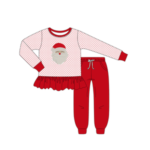 RTS Noël Père Noël Broderie Mignonnes Petites Filles Chemise Pantalon De Jogging 2 Pièces Tenues En Gros Boutique Ensembles De Vêtements Pour Enfants - Product Image 4