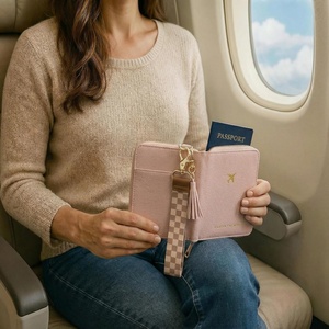 Boshiho Leather Passport Holder RFID Travel Business Credit Card Protector Custom Passport Cover with <b>Wristlet</b> Strap - Product Image 6