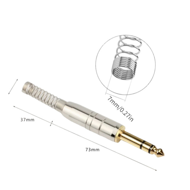 Gold Plated 6.35mm Stereo Audio Plug With Spring 7mm Diameter For Microphone Connectors