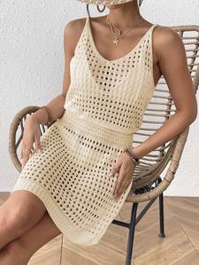 Stocks Manufacturer Hot Sales Summer Women's Sleeveless Knitted V-neck Dresses Ladies <b>Mini</b> Dress <b>Sexy</b> Hollow Out Beach Dresses - Product Image 6