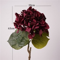 Hochwertige 20cm Durchmesser Echte Haptik Hortensien Blumen Herbst Vintage Dunkelrot Künstliche Blumen für Hochzeit Heimdekoration