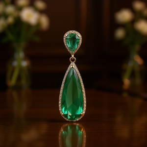 Orecchini pendenti di lusso con cristalli verdi da donna, gioielli da festa con montatura a goccia in oro 18 carati - Product Image 2