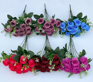 Arrangement floral de mariage à 18 têtes de roses artificielles en soie, rouge et <span class=keywords><strong>bleu</strong></span>, bouquet de fleurs artificielles pour centre de table - Product Image 3
