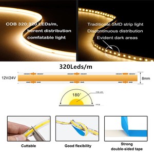 Bande lumineuse <span class=keywords><strong>LED</strong></span> COB flexible haute densité, <span class=keywords><strong>ruban</strong></span> lumineux linéaire FOB 3000K 4000K 6000K Ra90, dimmable 12V 24V - Product Image 3