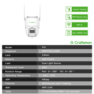 กล้องวงจรปิด GW-H9A-M3R/P15(AG) HiEasy พร้อมระบบไร้สาย WIFI บลูทูธ ซูมดิจิตอล 4 เท่า ติดตามอัตโนมัติ ใช้พลังงานแสงอาทิตย์ DC5V - Product Image 2