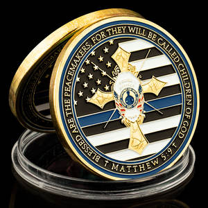 Pin de recuerdo Thin Blue Line <span class=keywords><strong>Peacemaker</strong></span>, diseño de bandera de EE. UU. Chapado en oro, moneda de desafío conmemorativa coleccionable - Product Image 5