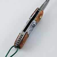 Couteau de poche miniature en acier Damas fait main de qualité supérieure, OEM, à pointe tombante, avec manche en bois, portable, EDC, pour le camping, la chasse et les activités de plein air