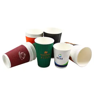 बायोडिग्रेडेबल पीएलए लेपित पेपर कप थोक अनुकूलित रिपल वॉल कॉफी 8 ऑउंस 12 ऑउंस 16 ऑउंस पेपर कप ढक्कन के साथ