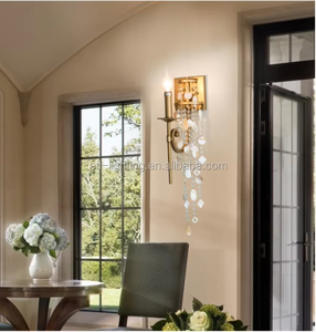 Lampada <span class=keywords><strong>da</strong></span> Parete con Conchiglie Marine e Cristalli, Applique in Ferro Battuto con Paralume in Tessuto - Product Image 4