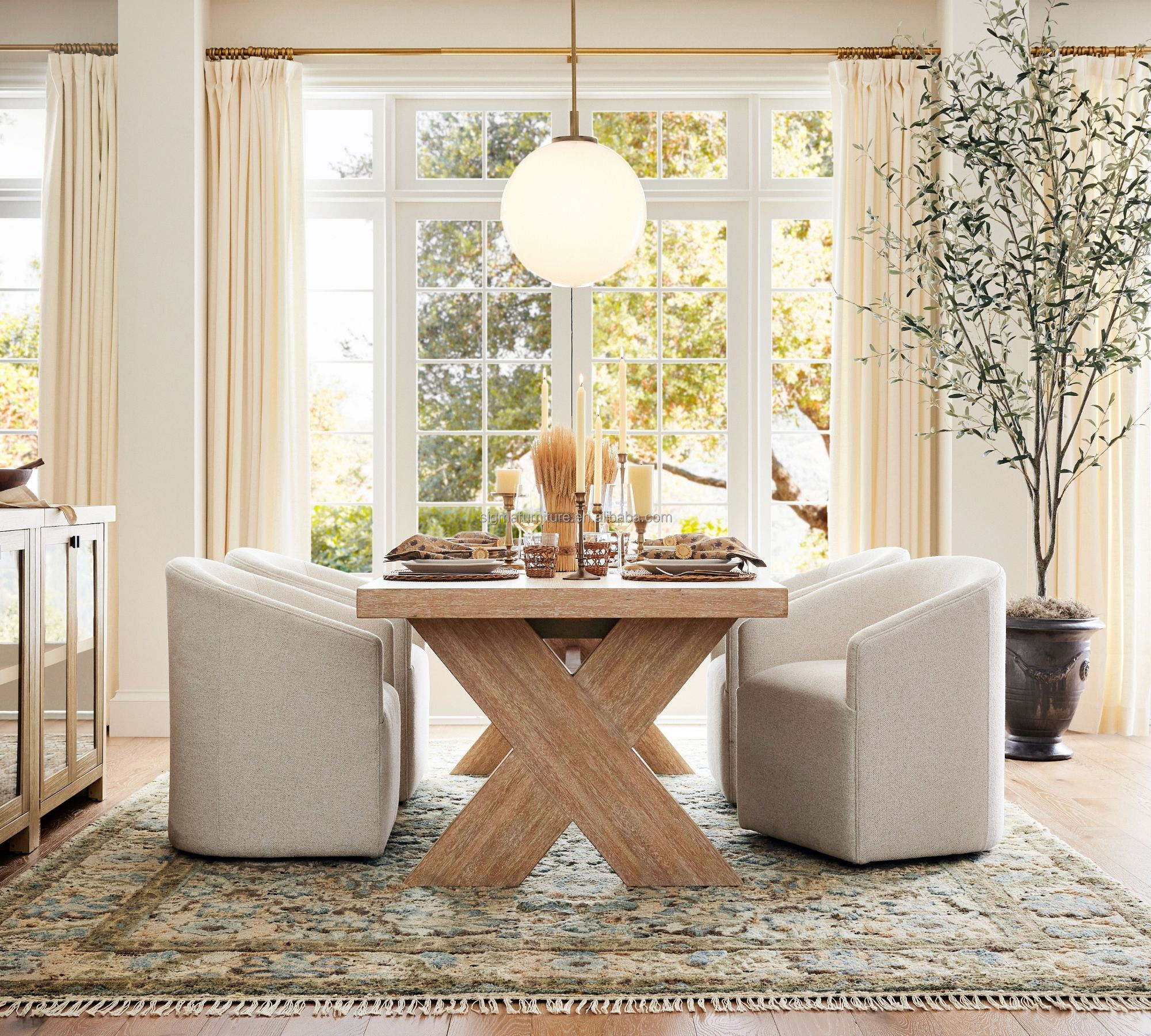 modern wood rustic rectangle farmhouse dining table villa style dinner table