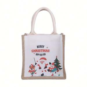 Sac fourre-tout de plage de Noël en toile de jute et en hessian avec poignées en cuir - Product Image 2