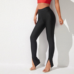 Leggings <span class=keywords><strong>Sportivi</strong></span> <span class=keywords><strong>Neri</strong></span> di Alta Qualità con Spacco Frontale Lucido, Elasticizzati, a Vita Alta, Aderenti per Fitness e Yoga - Product Image 2