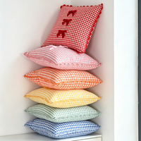 Housse de coussin décorative à nœud en tissu écossais teint en fil, style britannique et nordique, de qualité supérieure, avec bordure en dentelle colorée, pour canapé