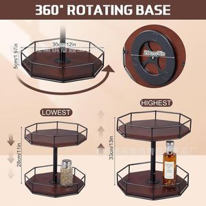 Double Layer <b>Rotating</b> Wooden Storage <b>Rack</b> With Metal Frame For Kitchen <b>Spices</b> And Grains - Product Image 2
