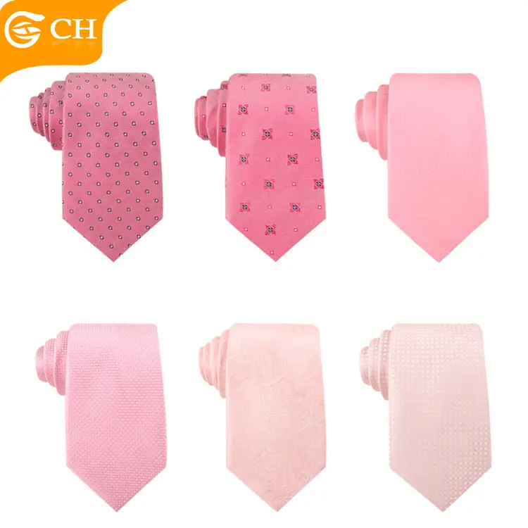 OEM ODM Professional Factory Woven Ties Custom Stylish Dots Plaid Water-proof Cravats Custom Casual Pink Polyester Mens Tie