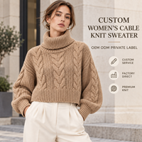 Pull en maille torsadée à col roulé personnalisé pour femme, à manches longues et coupe courte, pour l'automne et l'hiver, style décontracté