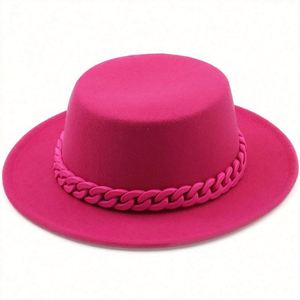 In Stock <b>Cheap</b> Price Unisex Felt Fedora Hat Wide Brim with <b>Chain</b> Casual Outdoor - Product Image 1