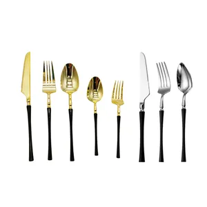Silverware Black Gold Cutlery Set Individually Wrapped With Logo Serving Cutlery Set Plastic Spoon And Fork For Party