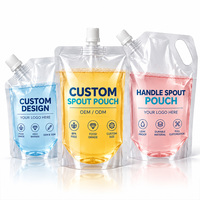 Pochettes souples transparentes personnalisées sans BPA de qualité alimentaire avec bec verseur et poignée, anti-fuite, pour jus et liquides, sacs d'emballage plastique verticaux