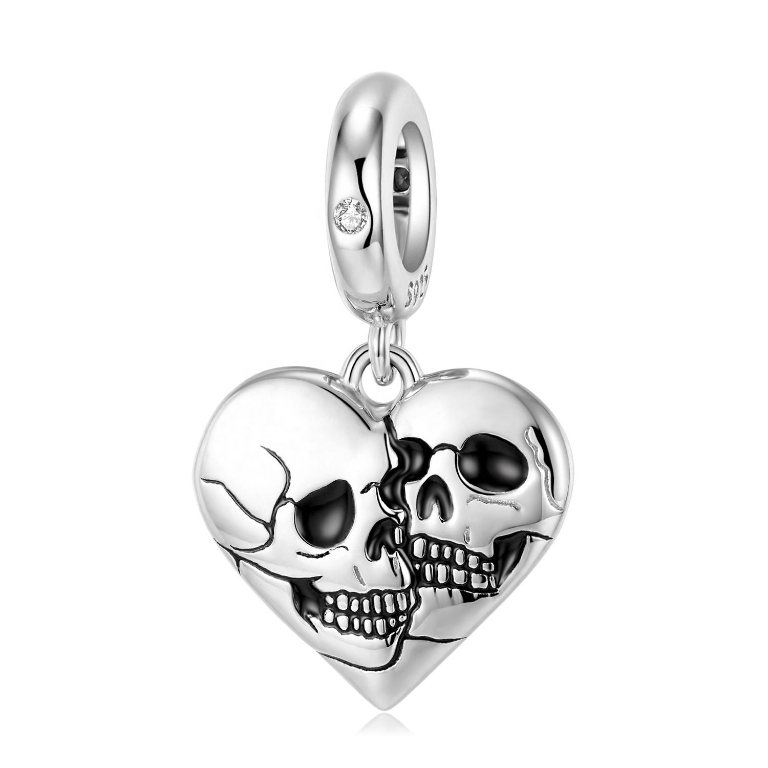 Double Face Skull Heart Shape Pendant Silver Charms 925 Sterling Beads for  Women Fine Jewelry Making Charm Bracelet Halloween