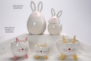 Peinture colorée Céramique Mignon animal <span class=keywords><strong>Oeuf</strong></span> pot <span class=keywords><strong>de</strong></span> bonbons et pot à biscuits et pot <span class=keywords><strong>de</strong></span> <span class=keywords><strong>chocolat</strong></span> - Product Image 4