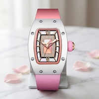 Damen Tonneau-Form Quarz-Armbanduhr Funkelndes Diamant-Besetztes Perlmutt-Zifferblatt Rosa Silikon Langlebig Luxuriös Modisch mit Box