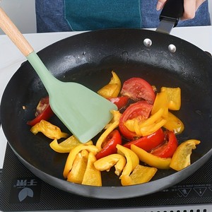 12-Piece không dính Silicone đồ dùng nhà bếp thiết lập với tay cầm bằng gỗ Đồ dùng nấu ăn cho lưu trữ Thùng - Product Image 3