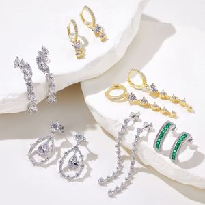 Dylam Luxurious 925 Sterling Silver Rhodium Plated Eternity <b>Emerald</b> Green 5A Cubic Zirconia Hoop <b>Stud</b> Earrings for Women Jewelry - Product Image 4