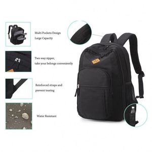 Logo 26L <b>Black</b> <b>School</b> Waterproof College Travel Business <b>Backpack</b> Bag With Multi Compartments - Product Image 6