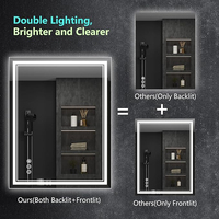 Miroir de salle de bain intelligent et moderne en métal à double éclairage LED avec fonction anti-buée IP44, rétroéclairage à 3 couleurs réglables, idéal comme cadeau d'anniversaire