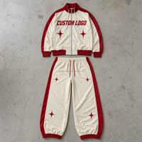 Ensemble décontracté deux pièces pour homme, veste de survêtement zippée et pantalon à cordon de serrage, coloris rouge et crème, OEM ODM