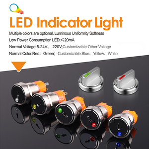 Interrupteur à clé à bouton métallique LANBOO 19/22 mm, type à maintien de position, 2 ou 3 positions, avec LED rouge, verte et bleue au choix - Product Image 2