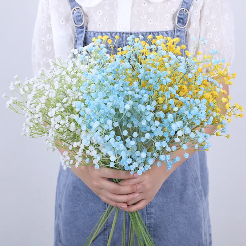 Blue purple white yellow spring baby breath flower artificial faux plastic gypsophila flowers real touch decoration