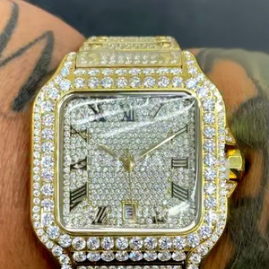 Moissanite <b>Watch</b> <b>Square</b> Dial Glass Fully Iced Out <b>for</b> <b>Men</b> Hip Hop Jewelry Stylish Automatic Stainless Steel Events Wear - Product Image 1