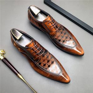 Luxury Designer Genuine Cow Leather Lace-Up <b>Work</b> <b>Shoes</b> for <b>Men</b> Brogue Wedding Business Chaussure for Autumn - Product Image 4