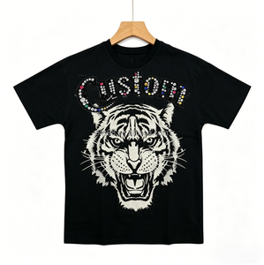 ผู้ผลิตเสื้อผ้า เสื้อยืดผู้ชายสั่งทำพิเศษ แขนสั้น คอกลม ลายเสือประดับเพชร ผ้าเจอร์ซีย์ลำลอง ผ้าฝ้าย ทรงปกติ สีขาว - Product Image 2