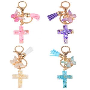 Wholesale Resin Bag Pendant <b>Key</b> <b>Chain</b> Trinket Accessories Gift Butterfly Jesus Christian Cross Charms Keychain With Tassels - Product Image 2