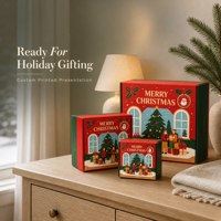 Boîte cadeau rigide personnalisée pour Noël avec ruban en satin, fournisseur en gros d'emballages de coffrets cadeaux de fêtes OEM