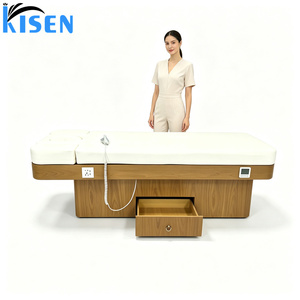Lit de massage électrique réglable Kisen Modern avec structure en bois et revêtement en cuir PU chauffant et imperméable, doté d'un espace de rangement. - Product Image 5