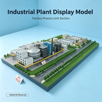 Conception de modèles 3D d'équipements industriels pour hôtels, réservoirs, tours, cheminées, unités bleues, plateformes jaunes, routes, ceinture verte, ABS