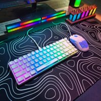 Ensemble clavier et souris de jeu filaire compact HXSJ, rétroéclairage RVB, mini clavier 68 touches et souris optique pour ordinateur portable, ordinateur de bureau, Mac