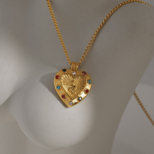 Dazan nouveau chaud 18k plaqué or sans ternissement en acier inoxydable moderne coloré Zircon coeur pendentif collier cubain <span class=keywords><strong>Mia</strong></span> amant bijoux - Product Image 1