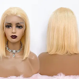 Cheap 613 Blonde Colored Bob Wig Raw Peruvian Virgin Hair Wig Transparent Bob Full Lace Wig Short Bob Wigs Human Hair Lace Front