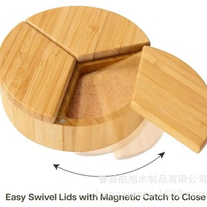Wooden Spice Box Solid Wood Magnetic Lid Swivel Divided <b>Storage</b> <b>Kitchen</b> Seasoning Container - Product Image 4