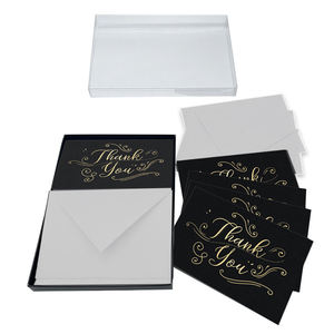 Caja de Pvc de lámina dorada con logotipo personalizado, tarjetas de notas pequeñas negras mate con sobres plegados, Gracias personalizadas - Product Image 1