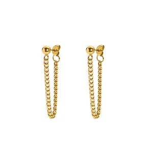 Ins Designs Non Tarnish 18K Stainless Steel IP Gold Plated Minimalist Link Chain Earrings High Polish Jewelry Waterproof Female