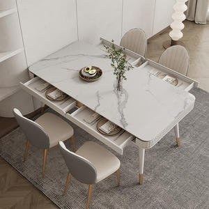 Mesa de decoración del hogar, superventas, juego de mesa de pizarra de mármol, asiento de cuero - Product Image 4